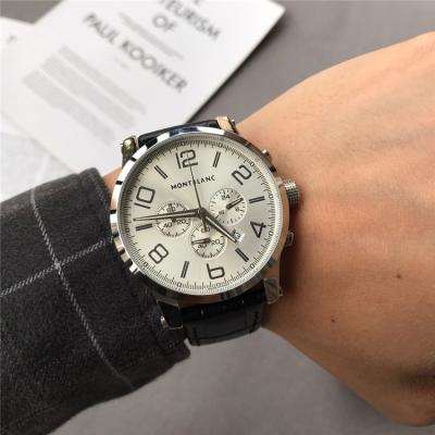 Replica Traditional Japan Quartz Chronograph Movement Mens Watch Silver Dial Leather Strap C03