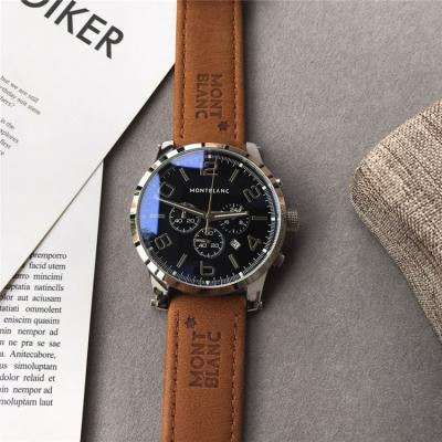 Replica Traditional Japan Quartz Chronograph Movement Mens Watch Silver Dial Leather Strap C03