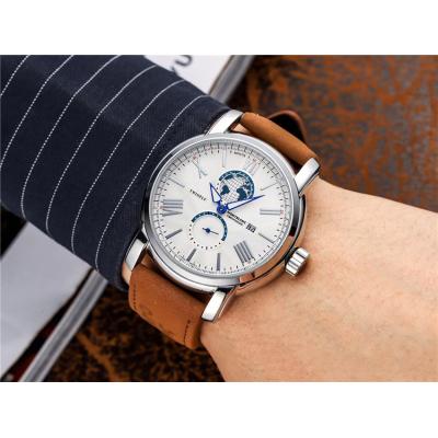 Replica Traditional Japan Quartz Movement Mens Watch White Dial Leather Strap C06