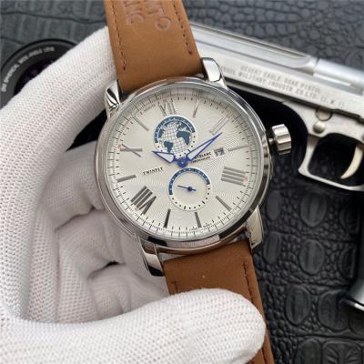 Replica Traditional Japan Quartz Movement Mens Watch Black Dial Leather Strap C07