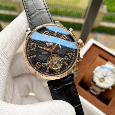 Replica Traditional A21j Automatic Movement Mens Watch White Tourbillon Dial Leather Strap C09