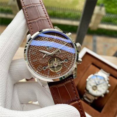 Replica Traditional A21j Automatic Movement Mens Watch White Tourbillon Dial Leather Strap C09