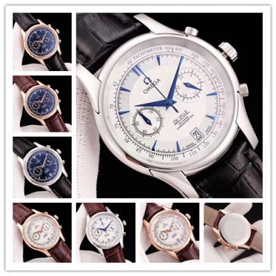 Replica De Ville Japan VK Quartz Chronograph Movement Mens Watch White Dial Leather Strap E06