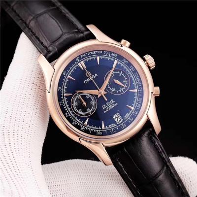 Replica De Ville Japan VK Quartz Chronograph Movement Mens Watch White Dial Leather Strap E06