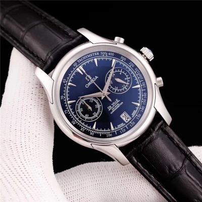 Replica De Ville Japan VK Quartz Chronograph Movement Mens Watch White Dial Leather Strap E06