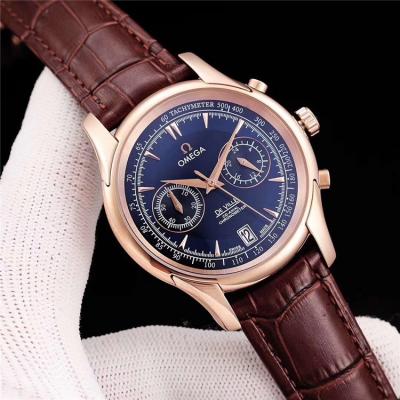 Replica De Ville Japan VK Quartz Chronograph Movement Mens Watch White Dial Leather Strap E06