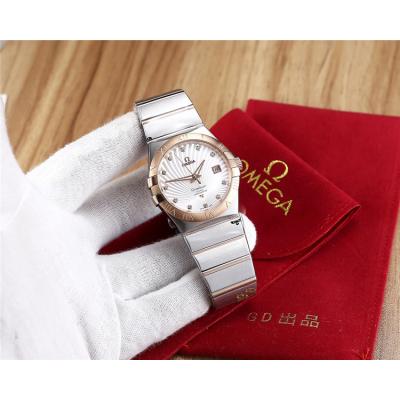 Replica Constellation Japan Miyota 8215 Automatic Mens Watch Silver Dial Diamonds Case Two Tone Rose Gold A E15