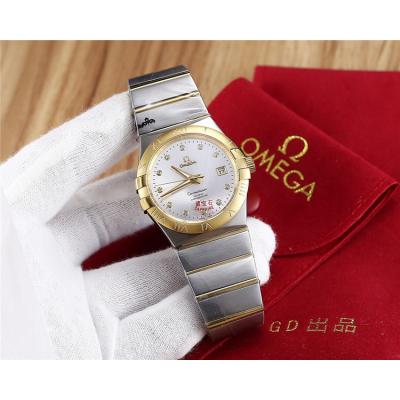 Replica Constellation Japan Miyota 8215 Automatic Mens Watch Gold Dial Two Tone Yellow Gold B E15