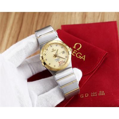 Replica Constellation Japan Miyota 8215 Automatic Mens Watch Gold Dial Two Tone Yellow Gold B E15