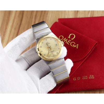 Replica Constellation Japan Miyota 8215 Automatic Mens Watch Gold Dial Two Tone Yellow Gold B E15