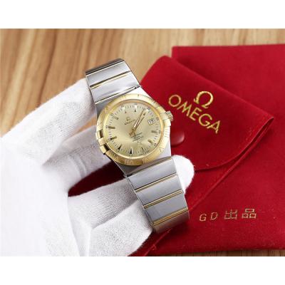 Replica Constellation Japan Miyota 8215 Automatic Mens Watch Gold Dial Two Tone Yellow Gold B E15