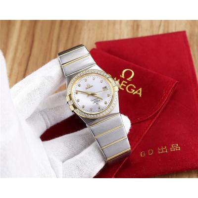 Replica Constellation Japan Miyota 8215 Automatic Mens Watch Gold Dial Diamonds Case Two Tone Yellow Gold C E15