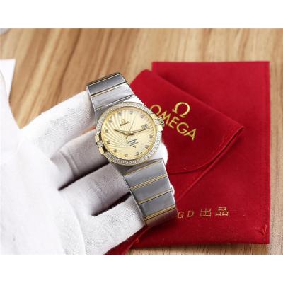 Replica Constellation Japan Miyota 8215 Automatic Mens Watch Gold Dial Diamonds Case Two Tone Yellow Gold C E15