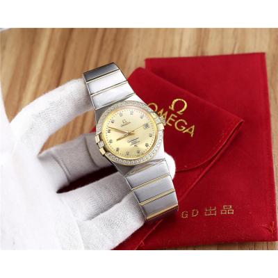 Replica Constellation Japan Miyota 8215 Automatic Mens Watch Gold Dial Diamonds Case Two Tone Yellow Gold C E15