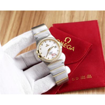 Replica Constellation Japan Miyota 8215 Automatic Mens Watch Gold Dial Diamonds Case Two Tone Yellow Gold C E15