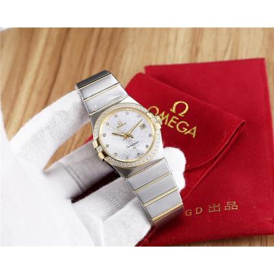 Replica Constellation Japan Miyota 8215 Automatic Mens Watch Gold Dial Diamonds Case Two Tone Yellow Gold C E15