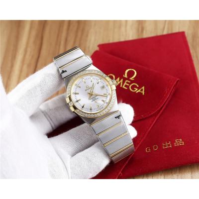 Replica Constellation Japan Miyota 8215 Automatic Mens Watch Gold Dial Diamonds Case Two Tone Yellow Gold C E15