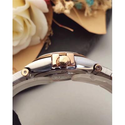 Replica Constellation Swiss Quartz Movement Womens Watch Silver Dial Diamonds Case Two Tone Rose Gold A E24