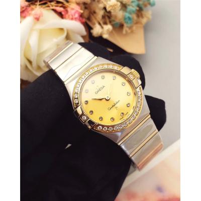 Replica Constellation Swiss Quartz Movement Womens Watch Gold Dial Two Tone Yellow Gold B E24