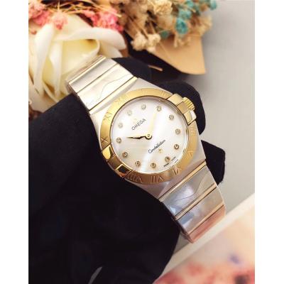 Replica Constellation Swiss Quartz Movement Womens Watch Gold Dial Two Tone Yellow Gold B E24