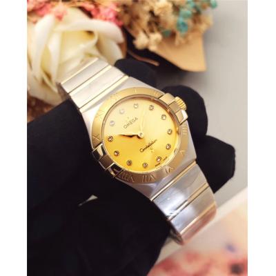 Replica Constellation Swiss Quartz Movement Womens Watch Gold Dial Two Tone Yellow Gold B E24