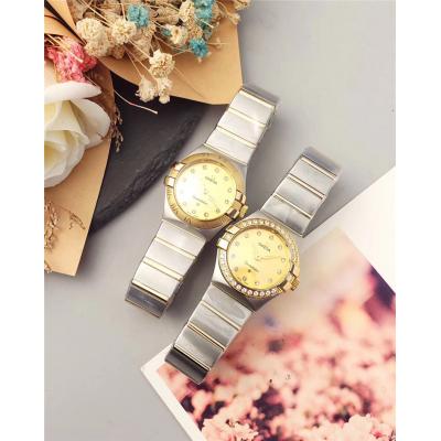 Replica Constellation Swiss Quartz Movement Womens Watch Gold Dial Two Tone Yellow Gold B E24