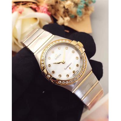 Replica Constellation Swiss Quartz Movement Womens Watch Gold Dial Two Tone Yellow Gold B E24