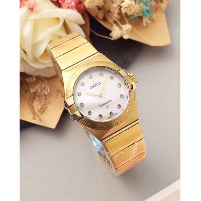 Replica Constellation Swiss Quartz Movement Womens Watch White Dial Yellow Gold C E24