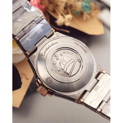 Replica Constellation Swiss Quartz Movement Womens Watch White Dial Diamonds Case Two Tone Rose Gold D E24