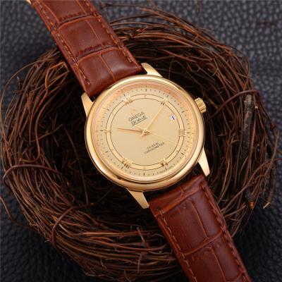 Replica De Ville A21j Automatic Movement Mens Watch Gold Dial Leather Strap B E28