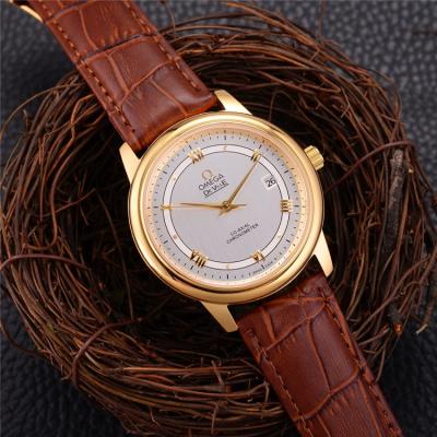 Replica De Ville A21j Automatic Movement Mens Watch Gold Dial Leather Strap B E28