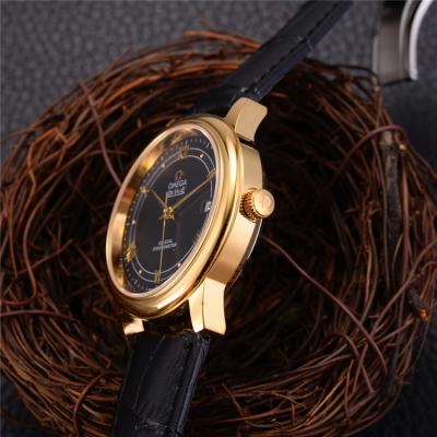 Replica De Ville A21j Automatic Movement Mens Watch Gold Dial Leather Strap B E28