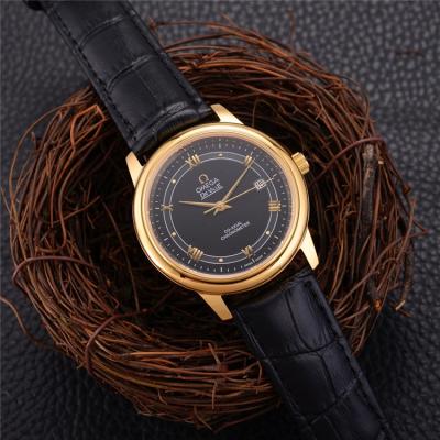 Replica De Ville A21j Automatic Movement Mens Watch Gold Dial Leather Strap B E28