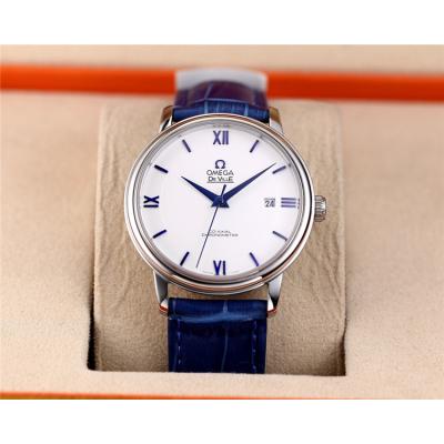 Replica De Ville Japan Miyota 8215 Automatic Movement Mens Watch Blue Dial Leather Strap E38