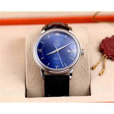 Replica De Ville Japan Miyota 8215 Automatic Movement Mens Watch Blue Dial Leather Strap E38