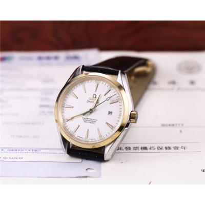 Replica Seamaster Japan Miyota 8215 Automatic Movement Mens Watch White Dial Leather Strap E41