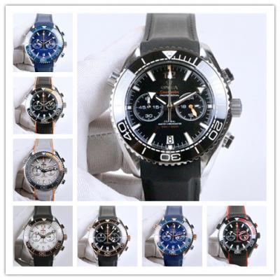 Replica Seamaster Japan VK Quartz Chronograph Movement Mens Watch Black Dial Leather Strap E60