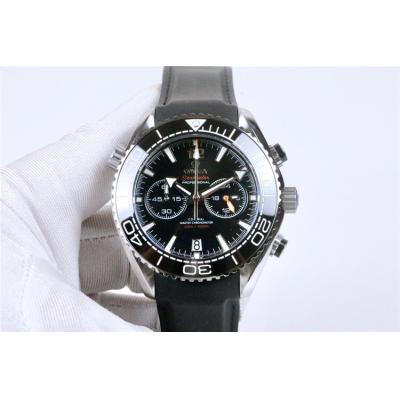 Replica Seamaster Japan VK Quartz Chronograph Movement Mens Watch Black Dial Leather Strap E60