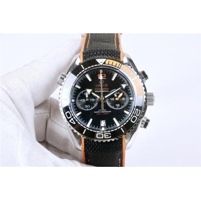 Replica Seamaster Japan VK Quartz Chronograph Movement Mens Watch Black Dial Leather Strap E60