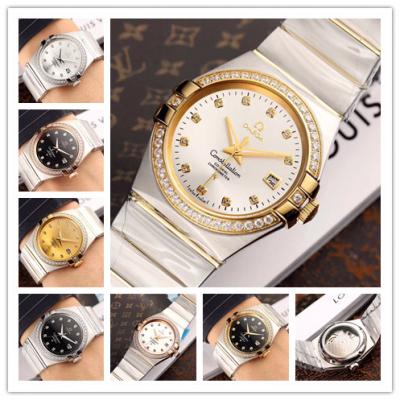 Replica Constellation A21j Automatic Mens Watch White Dial Diamonds Case Two Tone Yellow Gold A E62