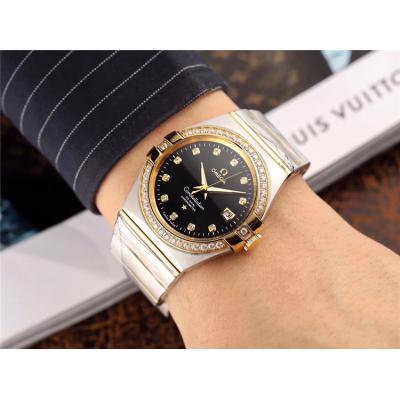 Replica Constellation A21j Automatic Mens Watch White Dial Diamonds Case Two Tone Yellow Gold A E62