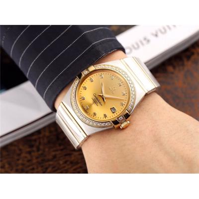 Replica Constellation A21j Automatic Mens Watch White Dial Diamonds Case Two Tone Yellow Gold A E62