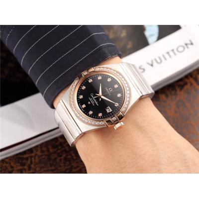 Replica Constellation A21j Automatic Mens Watch White Dial Diamonds Case Two Tone Yellow Gold A E62