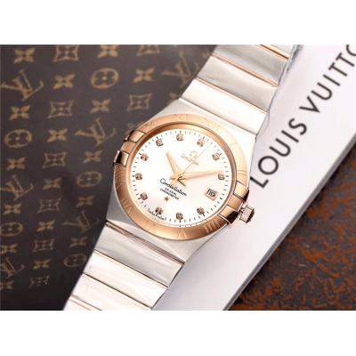 Replica Constellation A21j Automatic Mens Watch White Dial Two Tone Rose Gold B E62