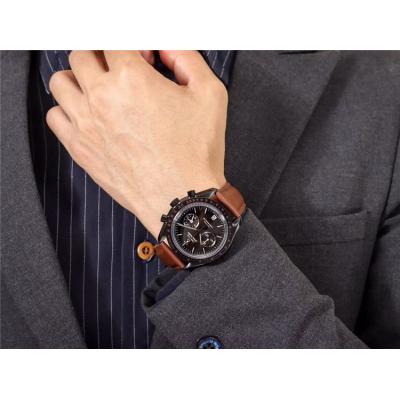 Replica Speedmaster Japan VK Quartz Chronograph Movement Mens Watch Black Dial Leather Strap E64