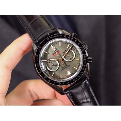 Replica Speedmaster Japan VK Quartz Chronograph Movement Mens Watch Black Dial Leather Strap E64