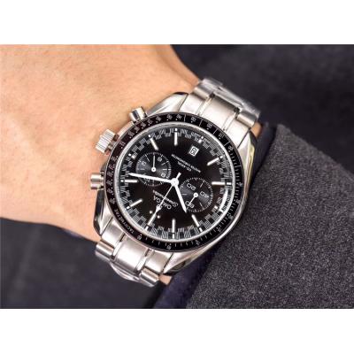 Replica Speedmaster Japan VK Quartz Chronograph Movement Mens Watch White Dial Stainless Steel E65