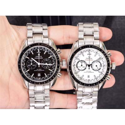 Replica Speedmaster Japan VK Quartz Chronograph Movement Mens Watch White Dial Stainless Steel E65