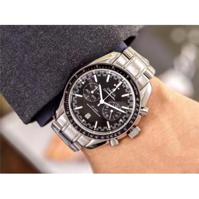 Replica Speedmaster Japan VK Quartz Chronograph Movement Mens Watch White Dial Stainless Steel E65