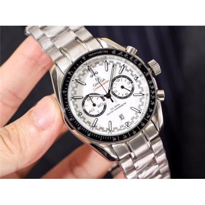 Replica Speedmaster Japan VK Quartz Chronograph Movement Mens Watch White Dial Stainless Steel E65